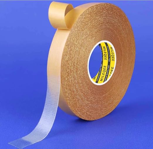 Double Sided Tape Heavy Duty, 0.59" x 66FT, Universal High Tack Strong Wall Adhesive with Fiberglass Mesh, Super Sticky Resistente Clear Tape, Easy Use Mounting Tape for School Office Home