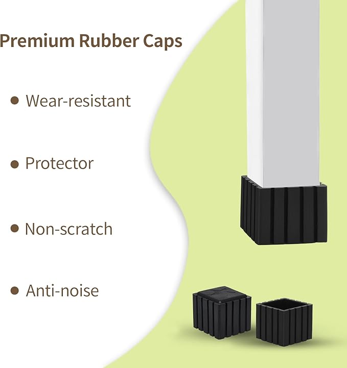 Flyshop Anti-Skid Non-Marking Synthetic Rubber Patio Chair Table Leg Caps Square Furniture Covers 20pcs, Black, 40 mm x 40 mm, 1-9/16" x 1-9/16"