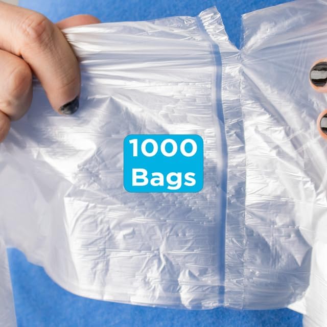 24" x 24" Clear Trash Bags, 6-10 Gallon Trash Bag, 1000 Count, 6 Micron, Value Pack, For Lightweight Trash for Small Wastebaskets, For Home and Office Use