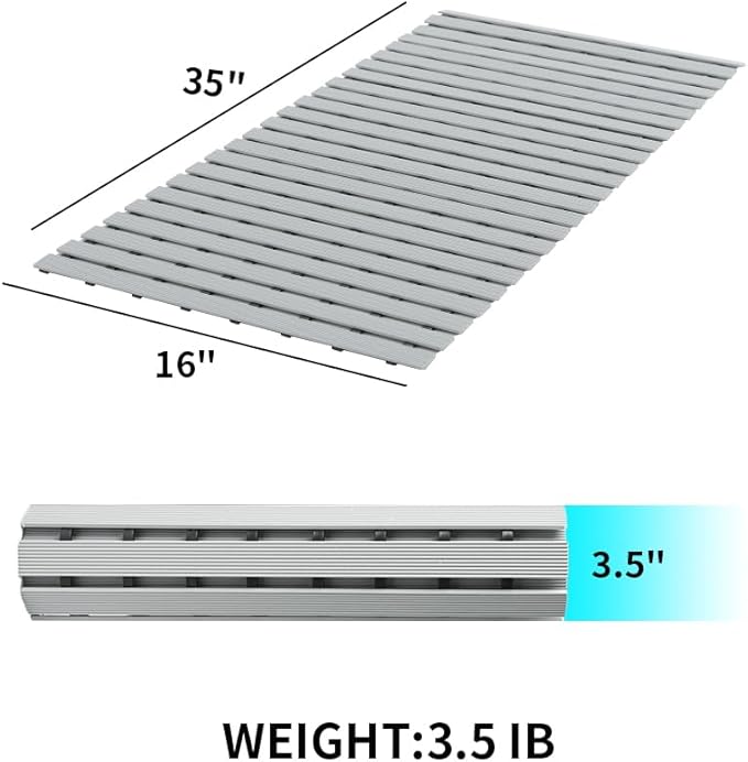 PADOOR Shower-Mat Non Slip, Heavy Duty Bathtub-Mat Curlable Quick Drain Sturdy Bath Tub Mat Without Suction Cups for Indoor Outdoor Use 17x36 Inch Grey