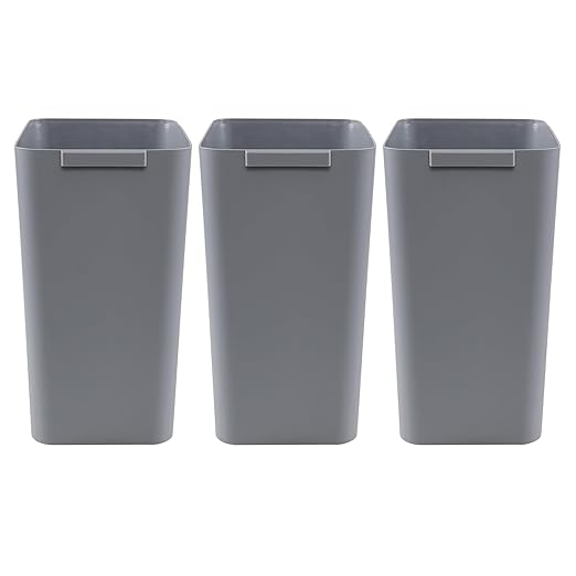 Zopnny Plastic Trash Can Wastebasket, Waste Bin, 4.5 Gallon, 3 Pack, Grey