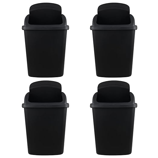 18 Gallon Plastic Garbage Bin with Swing Lid, Set of 4 Large Trash Can, Black