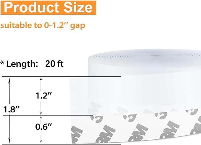 20 Ft Door Weather Stripping Door Seal Strip Tape, Silicone Door Draft Stopper,Self Adhesive Shower Door Bottom Seal, Door Insulation Strip for Door Frame Windows and Glass Gaps (Transparent, 45mm)