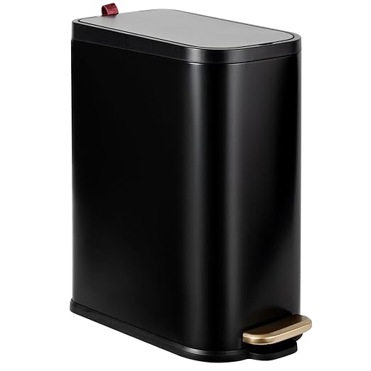 BETHEBEST Bathroom Trash Can with Lid Soft Close,Stainless Steel Step Trash Can with Removable Inner Wastebasket,Black Garbage Can for Bathroom,Bedroom,Kitchen(15 Liter/4 Gallon)