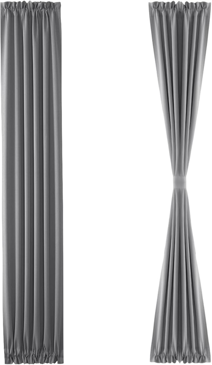 DWCN French Door Curtains – Rod Pocket Thermal Blackout Curtain for Doors with Glass Window, Kitchen and Patio Doors for Privacy, 12 X 72 Inches Long, 1 Curtain Panel with Tieback, Grey