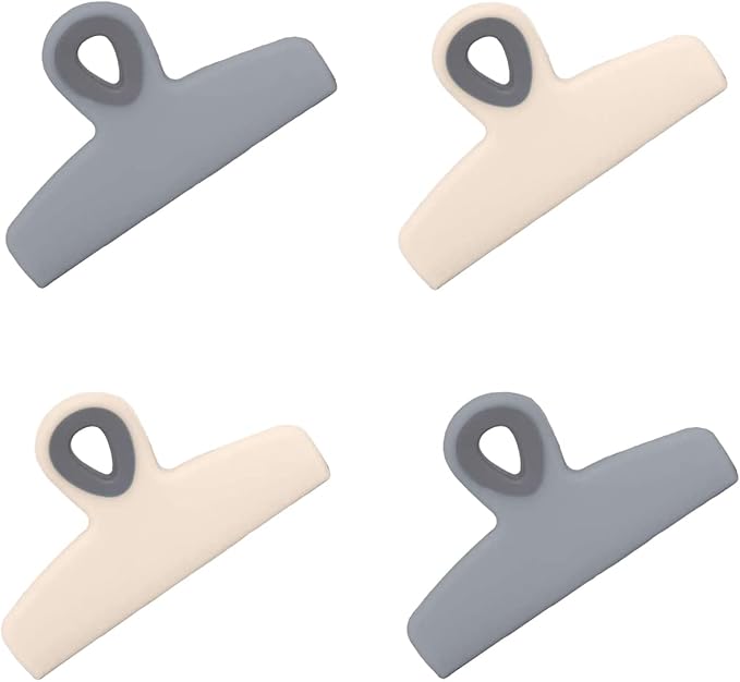 COOK WITH COLOR Bag Clips - Heavy Duty Chip Clip and Refrigerator Magnet Clips for Food Storage with Air Tight Seal Grip, Pink and Grey, Pack of 4 Large Clips