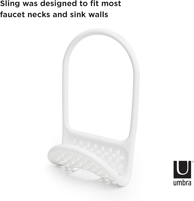 Umbra Sling Flexible Sink Caddy, Non-Slip – Holds Sponge, Scrubbing Brush or Dishrag, White