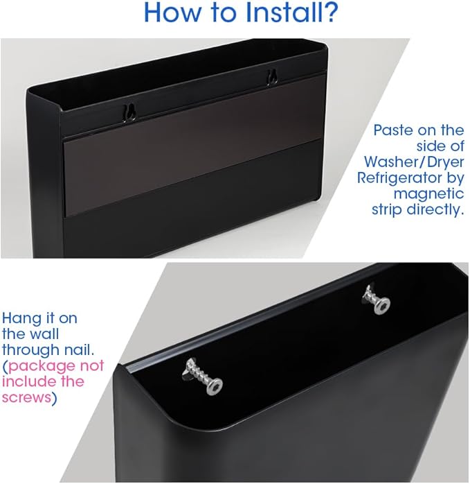 Picowe 3 PCS Magnetic Laundry Storage, Magnetic Storage Box for Laundry Room, Kitchen, Bathroom, Office, Space-Saving Trash Container Hanging on Dryer, Washer or Wall Mount Trash Bin (Black)