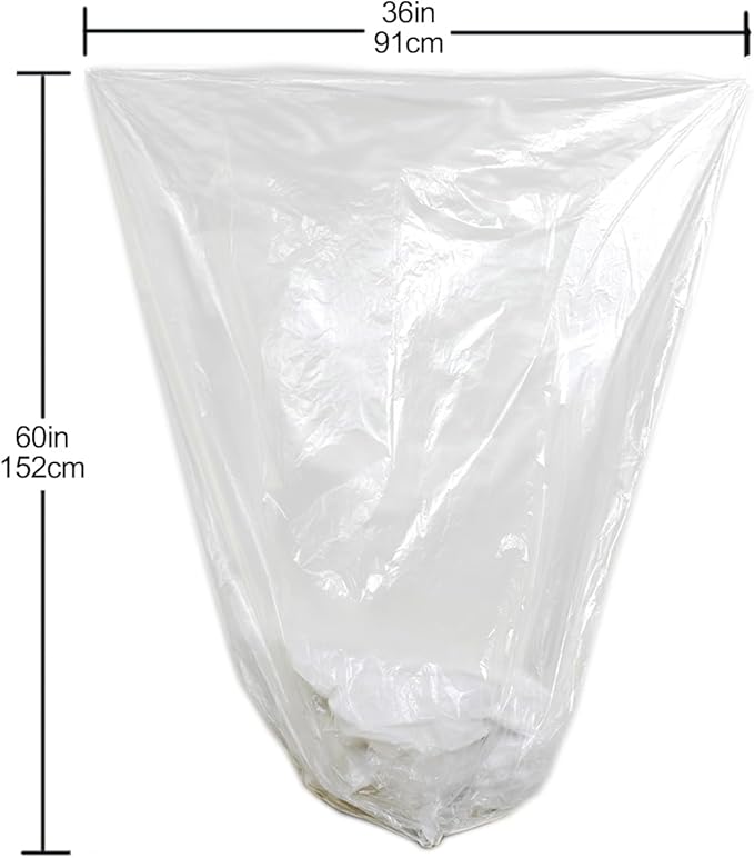 TYPLASTICS 55 Gallon Clear Trash Can Liners - 36" x 60" - High Density Garbage Bags - Case of 200 - Multipurpose for Office, Outdoor, Recycling, Industrial and Commercial