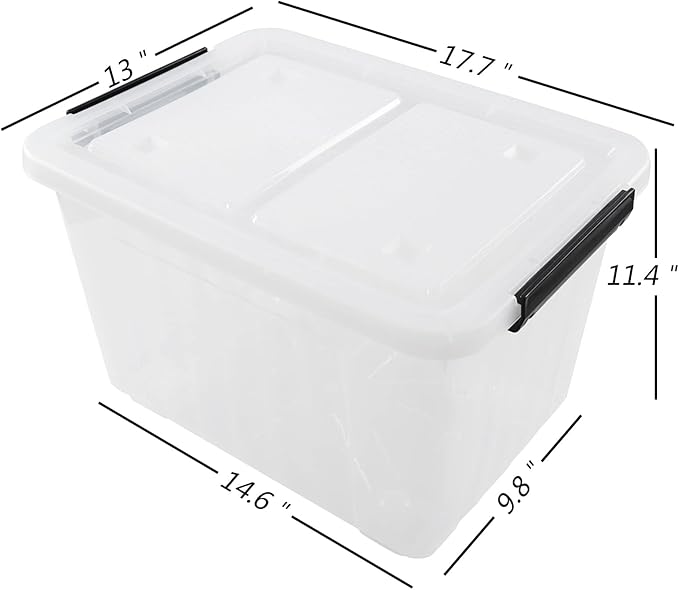 30 Quart Plastic Clear Storage Bin with Wheels, Plastic Latching Bins with Lids, 4 Packs