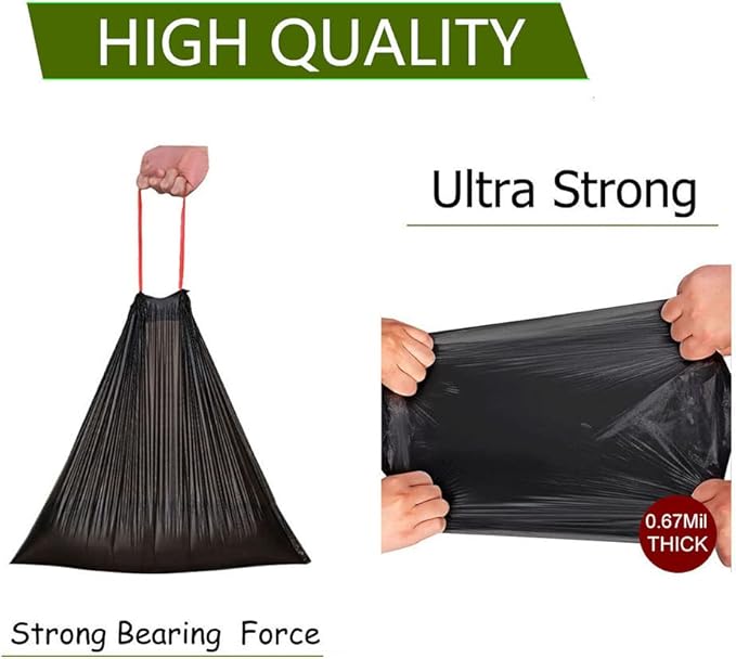 Feisco 6-7 Gallon Black Trash Bag,Medium Drawstring Garbage Bag Trash Can Liner,100 Counts,0.67 Mil