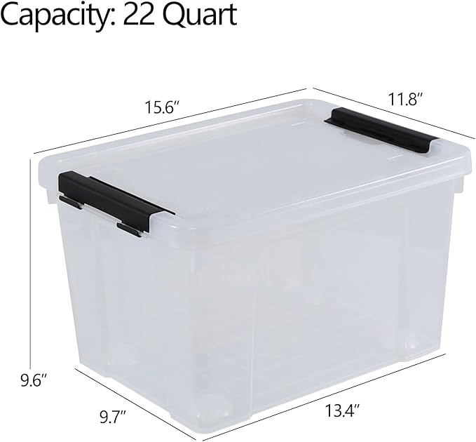 Ggbin 22 Quart Plastic Storage Box with Lid, 6 Pack Latching Container Bins