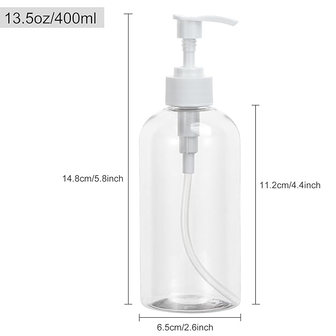 Yebeauty Soap Dispenser, 4 Pack 13.5oz/400ml Empty Refillable Pump Bottle Modern Liquid Plastic Shampoo and Conditioner Bottles Large Body Wash Dispenser for Shower, Clear