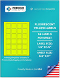 Premium Label Supply Bright Neon Color Fluorescent Sticker Labels - 1.5" x 1.5" Square Labels - (Fluorescent Yellow, 12,000 Labels)