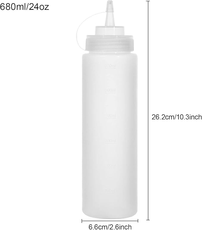 Condiment Squeeze Bottles Ketchup Dispenser 2PCS 24 oz Plastic Sauce Squirt Bottle with Cap Lids, Pancake Squirt Bottles for Sauces Liquids Mustard BBQ Dressing Pancake Art