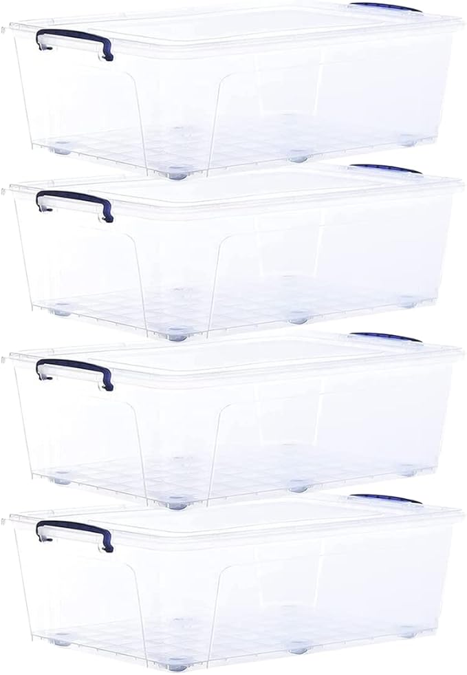 Superio Storage Bins with Lids, Clear Plastic Containers for Organizing, Stackable Totes, BPA Free, Odor Free, Organizer Boxes for Home, and Dorm (4 Pack, 42 Quart)
