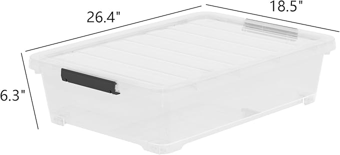 4 Packs Under Bed Storage Containers with Clear Lid, Large Stackable Plastic Latching Bins with Rolling Wheels, 40 Quart
