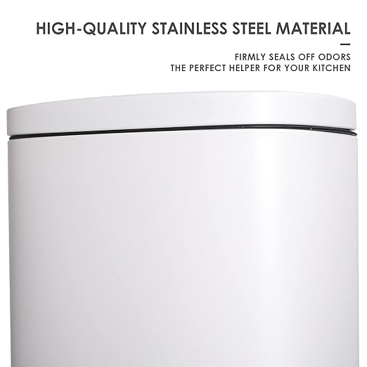 AthLike Trash Can, Stainless Steel Kitchen Garbage Can, Step Waste Bin with Hinged Lid and Removable Inner Bucket, Soft-Close, Dustbin for Bathroom Bedroom Living Room Home (White, 13.2 Gal)