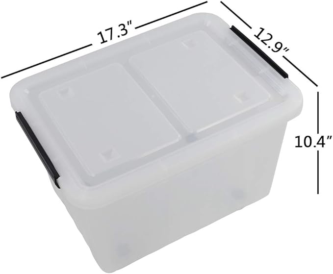 30 L Clear Plastic Storage Box with Wheels, 4-Pack Clear Plastic Storage Latch Bin
