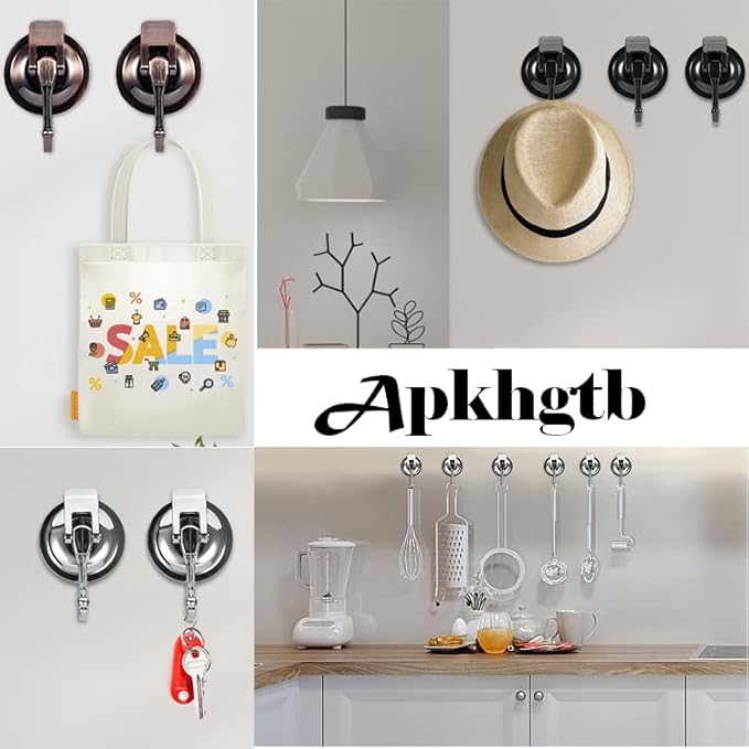 Heavy Duty Vacuum Wreath Cup Hook, Easy to Install and Remove, No Hole Punched,Black- Plated Plished Super Suction for Kitchen, Bathroom and Restroom, 2Pack
