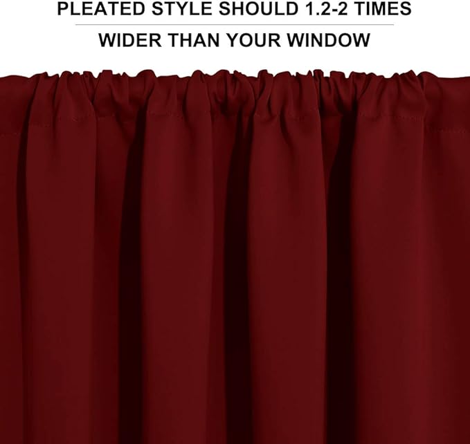 RYB HOME Short Curtains Blackout - Small Window Decor Privacy Thermal Insulated Drapes for Baby Bathroom Basement, W52 x L36, Burgundy Red, Set of 2
