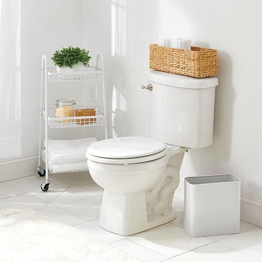 mDesign Small Metal 2.4 Gallon Trash Can Wastebasket Garbage Bin for Bathroom, Light Gray, Pack of 1