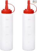 Condiment Squeeze Bottles Ketchup Dispenser, 2 Pack 8oz Squeeze Bottles for Liquids, Plastic Sauce Bottle with Cap Lid, Squirt Bottles for Sauces Liquids BBQ Dressing Pancake Art