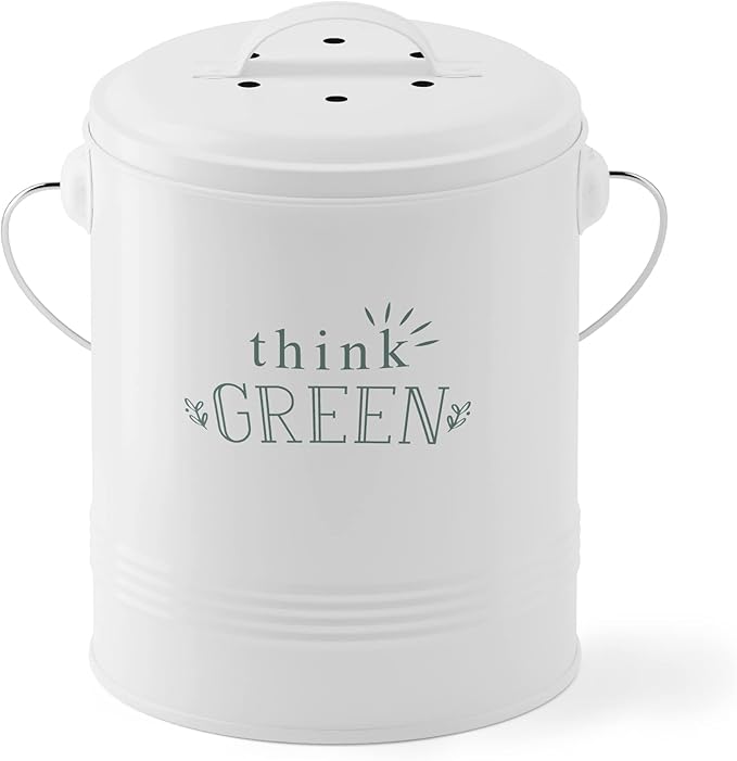 Barnyard Designs Compost Bin for Kitchen Counter - 1.2 Gallon Countertop Composter with Extra Smell-Absorbing Filters and Inner Bucket for Easy Cleaning - Food Waste Bin for Kitchen with Lid (White)