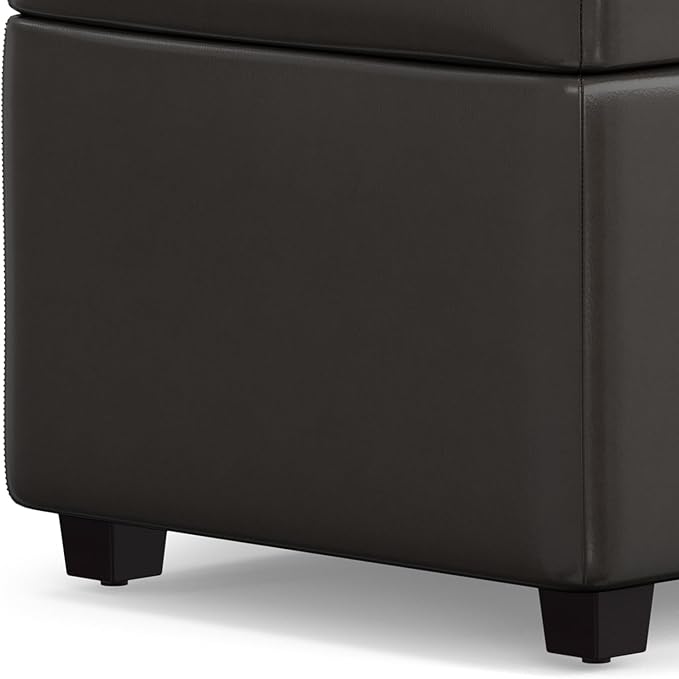 SIMPLIHOME Avalon 44 inch Wide Contemporary Rectangle Lift Top Rectangular Storage Ottoman in Tanners Brown Vegan Faux Leather, Assembled, for the Living Room, Entryway and Family Room.