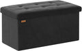 Folding Storage Ottoman, Velvet Storage Bench, Footrest, Removable Divider, for Living Room, Bedroom, 15 x 30 x 15 Inches, 660 lb Load Capacity, Ink Black UASND01B