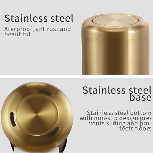 Waste Can 3 Gallon with Swing Lid，Brushed Stainless Steel Gold Trash Can，Metal Cylindrical Garbage Can，Brass Wastebasket Bin for Bathroom,LivingRoom,Office,Kitchen,Bedroom,Hotel (Gold)