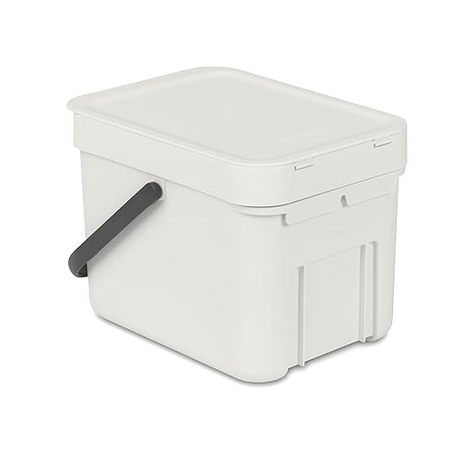 Brabantia Sort & Go Food Trash Can (1.6 Gal/Light Gray) Small Countertop Kitchen Compost Caddy with Handle & Removable Lid, Easy Clean, Fixtures Included for Wall/Cupboard Mounting