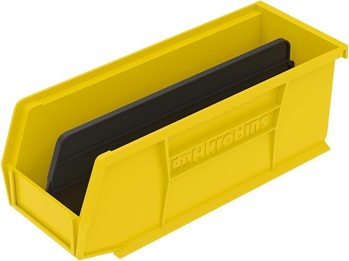 Akro-Mils 30224 AkroBins Plastic Storage Bins, Space-Saving Stackable Bins for Garage, Pantry, Craft Organization, 11" L x 4" W x 4" H, Yellow, 12-Pack