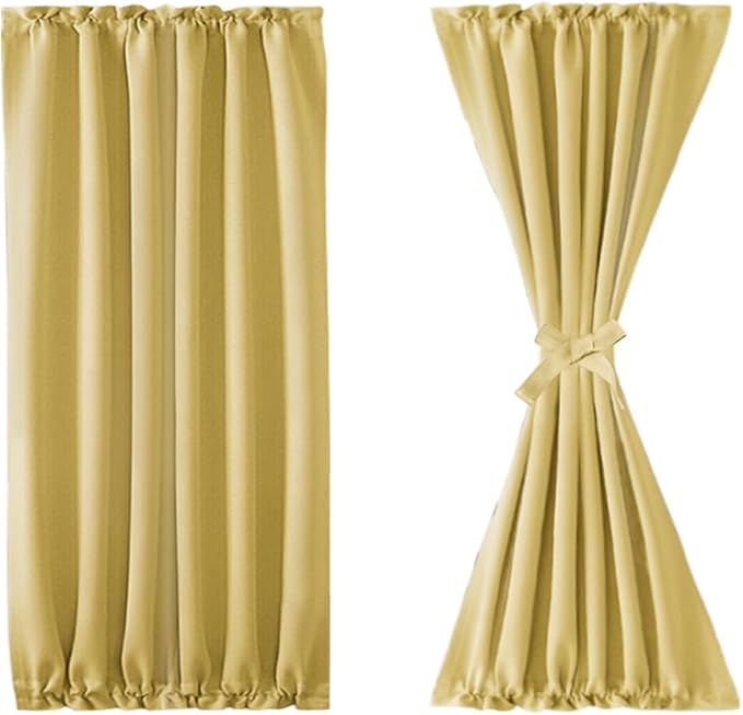 DWCN French Door Curtains – Rod Pocket Thermal Blackout Curtain for Doors with Glass Window, Kitchen and Patio Doors for Privacy, 25 X 40 Inches Long, 1 Curtain Panel with Tieback, Light Yellow