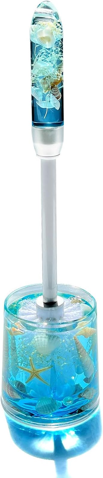 FONMY Toilet Brush and Holder Acrylic with Nature Seashell,Compact Size Toilet Bowl Brush with Plastic Handle Easy to Hide, Drip-Proof,Space Saving for Storage,Easy to Assemble,Deep Cleaning, (Blue)