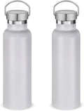 Neihepal 20 oz Insulated Water Bottles Bulk 2 Pack,Stainless Steel Double Wall Sport Bottle with Lid of Handle,Metal Reusable Thermoses Flask with Cup Cap for School,Cyclists,Gift (White,Set of 2)