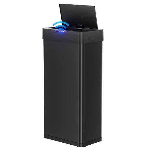 TLSUNNY 13.2 Gallon Motion Sensor Trash Can,Touchless Automatic Garbage Can,Brushed Stainless Steel Smart Bin,with Bag Holder,Soft Close Lid,for Kitchen,Office,RV,Bedroom,Living Room (Black, 50L)
