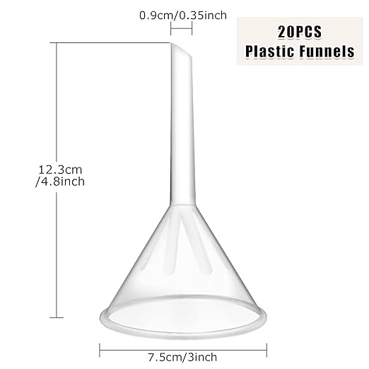 LANIAKEA 20PCS Plastic Funnel Set, 3" Plastic Funnel, Clear Funnels for Filling Bottles, Lab, Water Bottle,Capsule,Oils, Perfume, Liquid