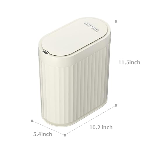 MRBIN Small Trash Can for Bathroom, Automatic Touch Less Garbage Bin with Lid, 2 Gallon Plastic Slim Waste Basket for Office and Kitchen, Electric Motion Sensor Bedroom Bin, Cream White