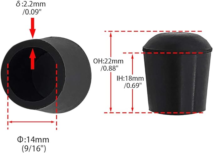 Flyshop 4 Pieces 14mm Rubber Chair Leg Caps Round, Non-Slip Protective Caps for Chair Legs, Floor Protectors, Noise Reduction, Durable Foot Covers, Black Furniture Feet Gliders