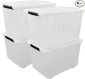 4 Packs 70L Large Plastic Storage Container with Wheels and Latching Lid, Stackable Storage Containers Bin, Clear