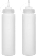 Condiment Squeeze Bottles Ketchup Dispenser 2PCS 24 oz Plastic Sauce Squirt Bottle with Cap Lids, Pancake Squirt Bottles for Sauces Liquids Mustard BBQ Dressing Pancake Art
