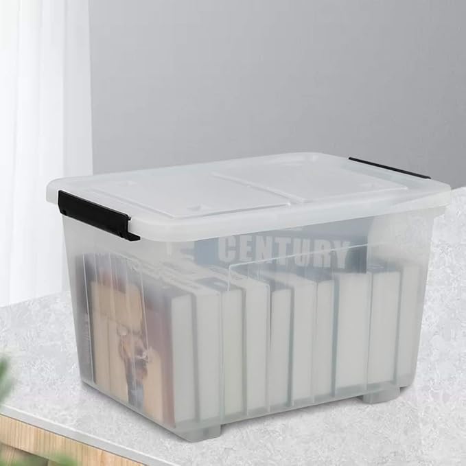 30 L Clear Plastic Storage Box with Wheels, 4-Pack Clear Plastic Storage Latch Bin