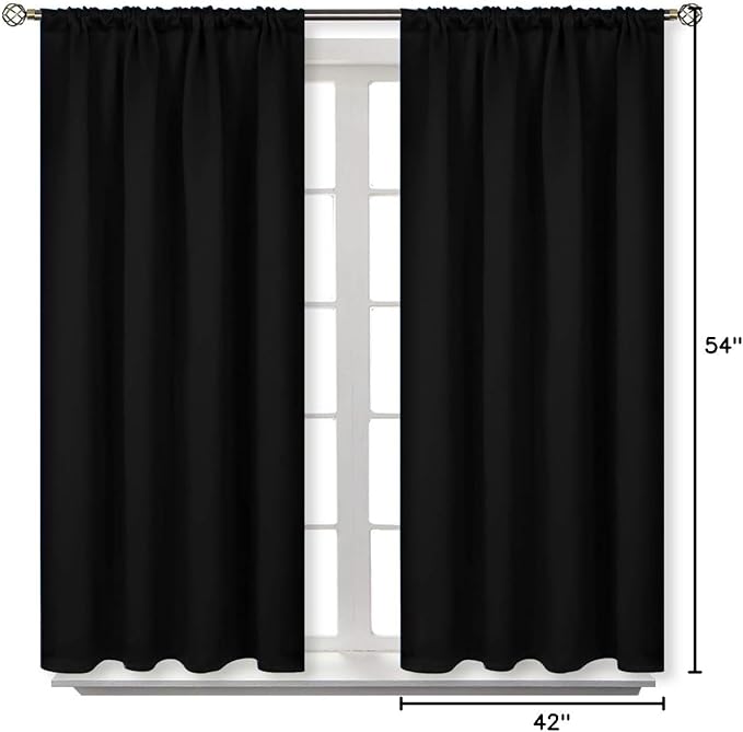 BGment Black Out Curtains 54 Inches Length for Bedroom - Rod Pocket Room Darkening Drapes Thermal Insulated Shading Blinds for Basement Short Window Kitchen, 42 x 54 Inch, 2 Panels