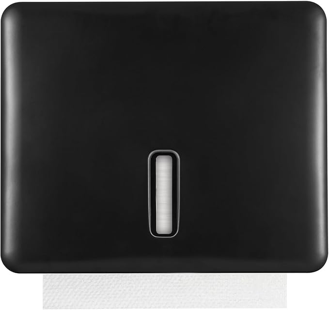 Multifold Paper Towel Dispenser Wall Mount (Black) – Large Capacity C-Fold, Trifold, and Folded Commercial Hand Towels Holder for Bathroom & Restroom – Adhesive or Screw Mounted