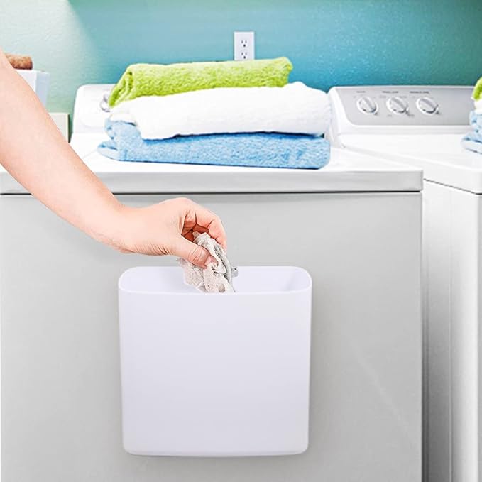 Picowe Magnetic Laundry Storage, 2 Pack Lint Holder Bin for Laundry Room, Space-Saving Trash Container Hanging on Dryer, Washer or Wall Mount Trash Bin (Gray White)