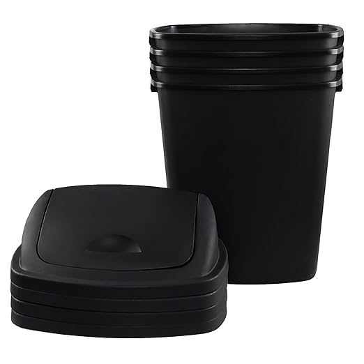 18 Gallon Large Plastic Kitchen Trash Can with Swing Lid, 4 Pack Tall Kitchen Garbage Can with Lid, Black