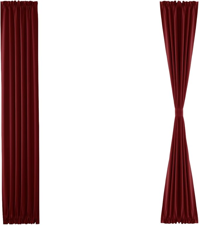 DWCN French Door Curtains – Rod Pocket Thermal Blackout Curtain for Doors with Glass Window, Kitchen and Patio Doors for Privacy, 12 X 72 Inches Long, 1 Curtain Panel with Tieback, Burgundy