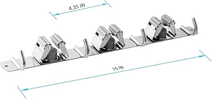 Mop and Broom Hanger Wall Mount, stainless steel Broom Hook Organizer Wall Mounted, Heavy Duty Mop Holder Storage Rack - 3 Racks 4 Hooks for hanging brooms and mops