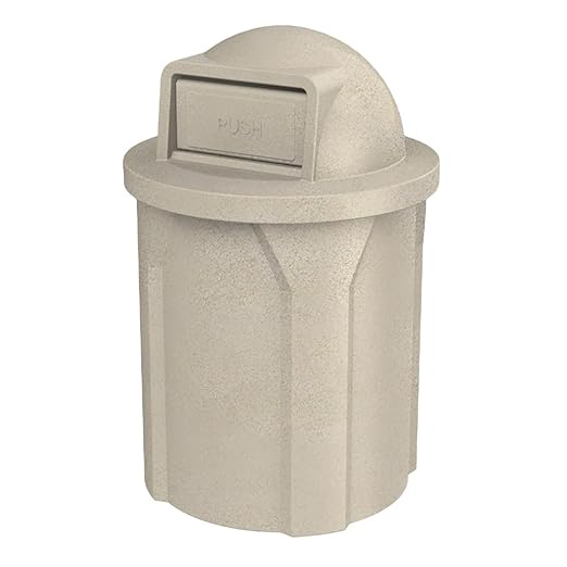 42 Gallon Circle 100% Recycled Plastic Heavy Duty Indoor or Outdoor Commercial Trash Can with Push Open Dome Lid and Internal Liner | Great for Schools and Businesses - Beige Granite